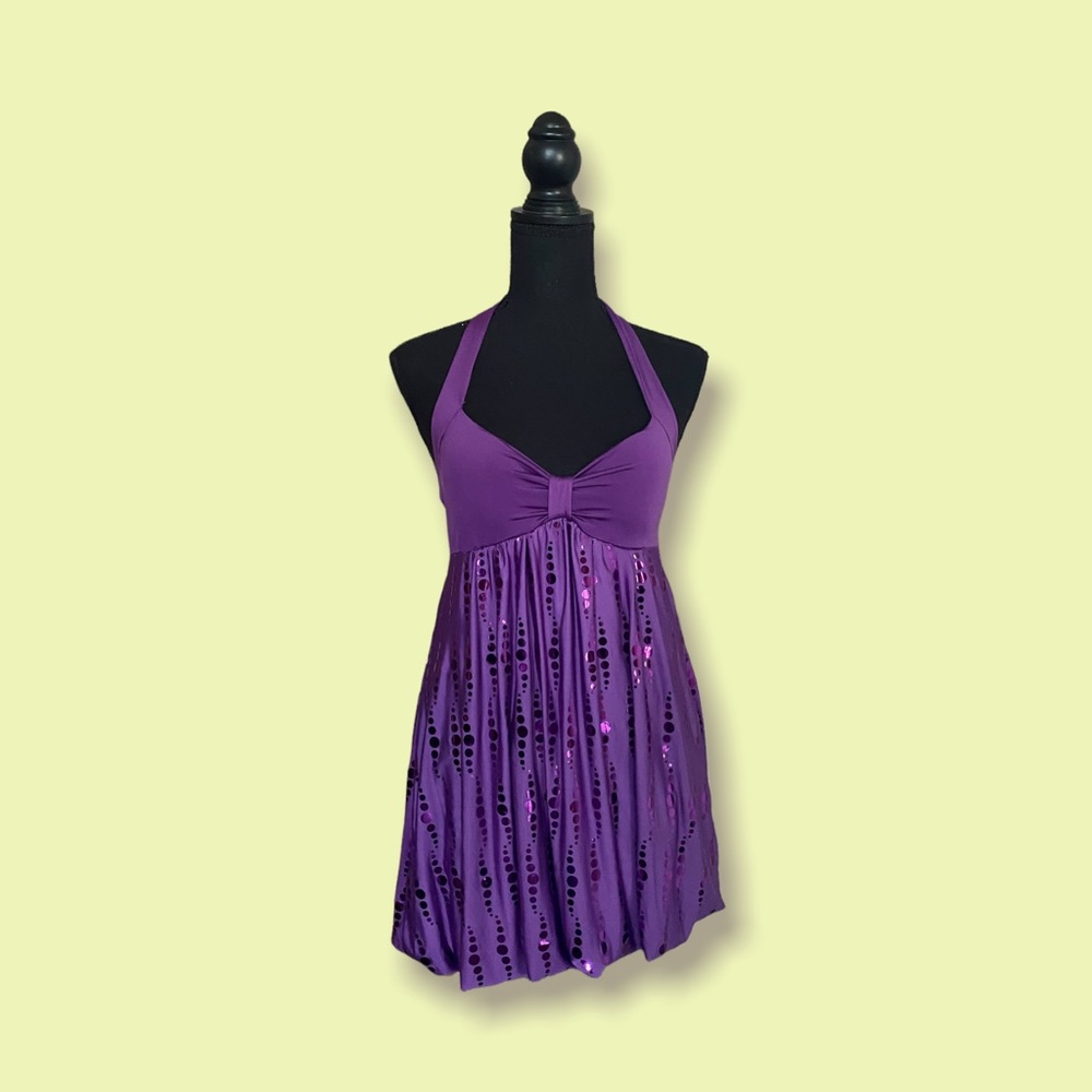 ✨4/$20 VTG Y2k Purple Sparkle Halter Mini Dress